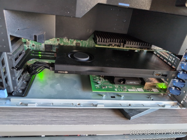 Rear view of the RTX PRO 4000 Blackwell
in the Dell T640 showing NVIDIA branding and I/O
ports