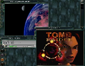 Enlightenment DR-0.13 with MpegTV and Tomb Raider in dosemu.